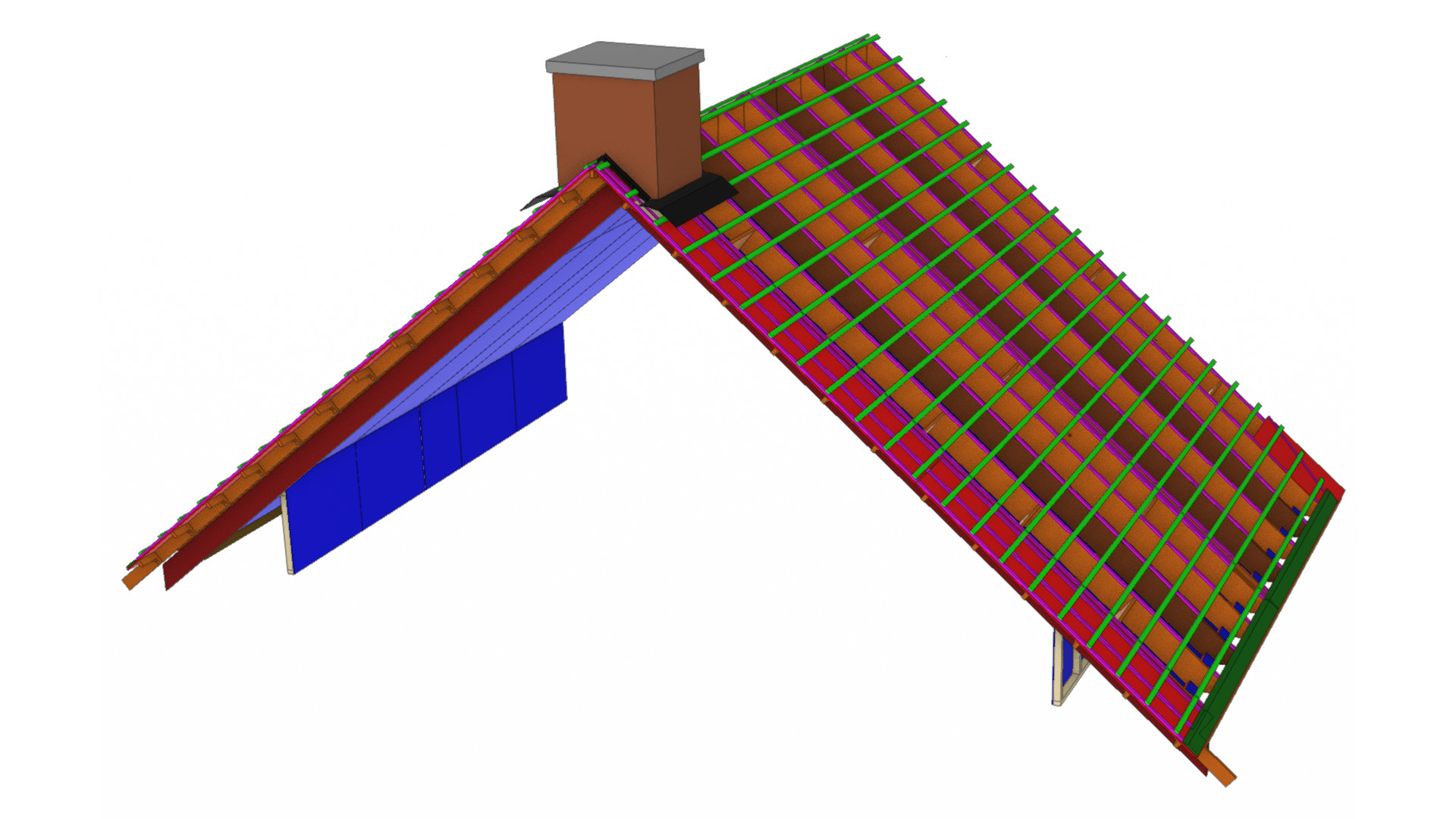 BIM prefab schoorsteen op dakconstructie